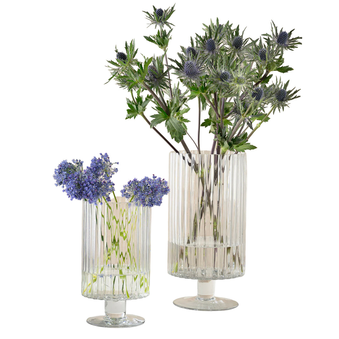 Pleated Glass Pedestal Hurricane (9in)